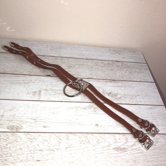 Brown Faux Leather Double Straps O Ring Choker - Picture 4 of 8